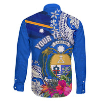 Personalised Nauru Coat of Arms Family Matching Long Sleeve Bodycon Dress and Hawaiian Shirt Tropical Flower Polynesian Pattern LT03 - Polynesian Pride