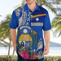 Personalised Nauru Coat of Arms Hawaiian Shirt Tropical Flower Polynesian Pattern LT03 - Polynesian Pride