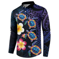 Hawaiian Turtles and Plumeria Button Sweatshirt Polynesian Art Tribal Tattoo Dark Aqua Color LT03 - Polynesian Pride