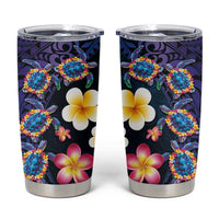 Hawaiian Turtles and Plumeria Tumbler Cup Polynesian Art Tribal Tattoo Dark Aqua Color