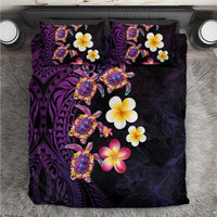 Hawaiian Turtles and Plumeria Bedding Set Polynesian Art Tribal Tattoo Deep Violet Color LT03 Purple - Polynesian Pride