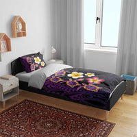 Hawaiian Turtles and Plumeria Bedding Set Polynesian Art Tribal Tattoo Deep Violet Color LT03 - Polynesian Pride