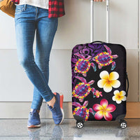 Hawaiian Turtles and Plumeria Luggage Cover Polynesian Art Tribal Tattoo Deep Violet Color