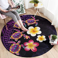 Hawaiian Turtles and Plumeria Round Carpet Polynesian Art Tribal Tattoo Deep Violet Color LT03 - Polynesian Pride