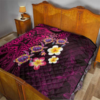 Hawaiian Turtles and Plumeria Quilt Polynesian Art Tribal Tattoo Cerise