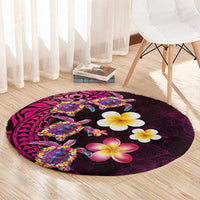 Hawaiian Turtles and Plumeria Round Carpet Polynesian Art Tribal Tattoo Cerise LT03 - Polynesian Pride