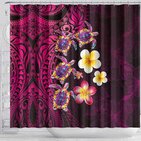 Hawaiian Turtles and Plumeria Shower Curtain Polynesian Art Tribal Tattoo Cerise