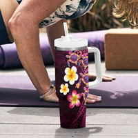 Hawaiian Turtles and Plumeria Tumbler With Handle Polynesian Art Tribal Tattoo Cerise
