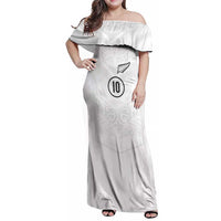 Custom New Zealand Football Family Matching Off Shoulder Maxi Dress and Hawaiian Shirt The Whites-Sporty T90 Style LT03 Mom's Dress White - Polynesian Pride