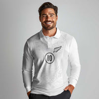 Custom New Zealand Football Long Sleeve Polo Shirt The Whites-Sporty T90 Style - Polynesian Pride