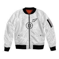 Custom New Zealand Football Sleeve Zip Bomber Jacket The Whites-Sporty T90 Style LT03 Unisex White - Polynesian Pride