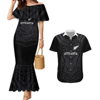 Custom Aotearoa Rugby Couples Matching Mermaid Dress and Hawaiian Shirt The Blacks-Sporty T90 Style LT03 Black - Polynesian Pride