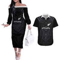 Custom Aotearoa Rugby Couples Matching Off The Shoulder Long Sleeve Dress and Hawaiian Shirt The Blacks-Sporty T90 Style - Polynesian Pride