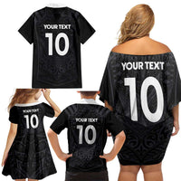 Custom Aotearoa Rugby Family Matching Off Shoulder Short Dress and Hawaiian Shirt The Blacks-Sporty T90 Style LT03 - Polynesian Pride