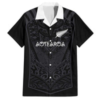 Custom Aotearoa Rugby Family Matching Off Shoulder Short Dress and Hawaiian Shirt The Blacks-Sporty T90 Style LT03 Dad's Shirt - Short Sleeve Black - Polynesian Pride