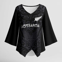 Custom Aotearoa Rugby Kimono Sleeve Blouse The Blacks-Sporty T90 Style LT03 Female Black - Polynesian Pride