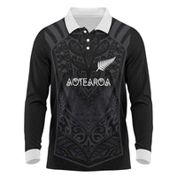 Custom Aotearoa Rugby Long Sleeve Polo Shirt The Blacks-Sporty T90 Style LT03 Black - Polynesian Pride