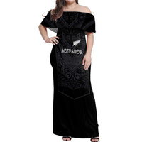 Custom Aotearoa Rugby Off Shoulder Maxi Dress The Blacks-Sporty T90 Style LT03 Women Black - Polynesian Pride