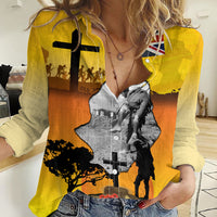 Niue ANZAC Day Women Casual Shirt Soldier and Gallipoli Lest We Forget LT03 Female Yellow - Polynesian Pride