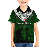 Norfolk Island ANZAC Day Family Matching Off Shoulder Short Dress and Hawaiian Shirt Soldier Lest We Forget Camouflage LT03 Son's Shirt Green - Polynesian Pride
