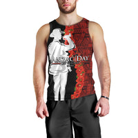 Tonga ANZAC Day Men Tank Top Red Poppies Flower Soldier Lest We Forget LT03 - Polynesian Pride