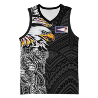 American Samoa Flag Day Basketball Jersey Tribal Tattoo with Eagle Black