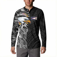 American Samoa Flag Day Button Sweatshirt Tribal Tattoo with Eagle Black