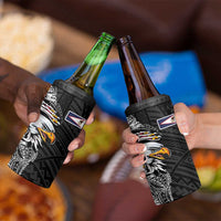 American Samoa Flag Day 4 in 1 Can Cooler Tumbler Tribal Tattoo with Eagle Black