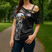 American Samoa Flag Day Cross Shoulder Shirt Tribal Tattoo with Eagle Black