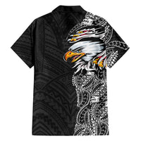 American Samoa Flag Day Family Matching Short Sleeve Bodycon Dress and Hawaiian Shirt Tribal Tattoo with Eagle Black LT03 - Polynesian Pride