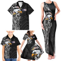 American Samoa Flag Day Family Matching Tank Maxi Dress and Hawaiian Shirt Tribal Tattoo with Eagle Black