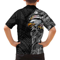 American Samoa Flag Day Kid Hawaiian Shirt Tribal Tattoo with Eagle Black LT03 - Polynesian Pride
