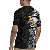 American Samoa Flag Day Rugby Jersey Tribal Tattoo with Eagle Black