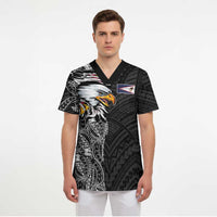 American Samoa Flag Day Scrub Top Tribal Tattoo with Eagle Black