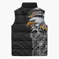 American Samoa Flag Day Sleeveless Puffer Jacket Tribal Tattoo with Eagle Black