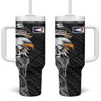 American Samoa Flag Day Tumbler With Handle Tribal Tattoo with Eagle Black
