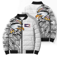 American Samoa Flag Day Bomber Puffer Jacket Tribal Tattoo with Eagle White