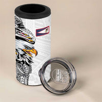 American Samoa Flag Day 4 in 1 Can Cooler Tumbler Tribal Tattoo with Eagle White