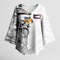 American Samoa Flag Day Kimono Sleeve Blouse Tribal Tattoo with Eagle White