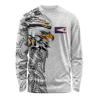 American Samoa Flag Day Long Sleeve Shirt Tribal Tattoo with Eagle White
