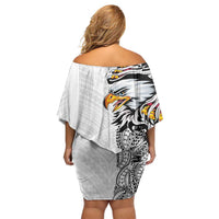 American Samoa Flag Day Off Shoulder Short Dress Tribal Tattoo with Eagle White