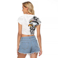 American Samoa Flag Day Raglan Cropped T Shirt Tribal Tattoo with Eagle White