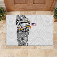 American Samoa Flag Day Rubber Doormat Tribal Tattoo with Eagle White