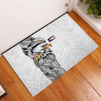 American Samoa Flag Day Rubber Doormat Tribal Tattoo with Eagle White