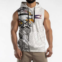 American Samoa Flag Day Sleeveless Hoodie Tribal Tattoo with Eagle White