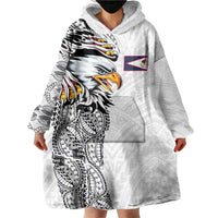 American Samoa Flag Day Wearable Blanket Hoodie Tribal Tattoo with Eagle White LT03 - Polynesian Pride