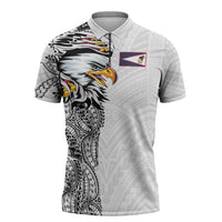 American Samoa Flag Day Zipper Polo Shirt Tribal Tattoo with Eagle White