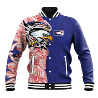 American Samoa Flag Day Baseball Jacket Tribal Tattoo with Eagle Blue-Red
