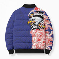 American Samoa Flag Day Bomber Puffer Jacket Tribal Tattoo with Eagle Blue-Red