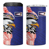 American Samoa Flag Day 4 in 1 Can Cooler Tumbler Tribal Tattoo with Eagle Blue-Red LT03 One Size: 16 oz Blue - Polynesian Pride